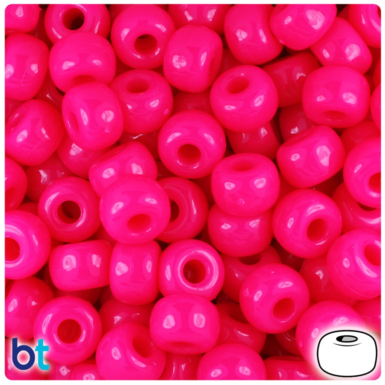 BeadTin Magenta Neon Bright 11mm Large Barrel Plastic Pony Beads (250pcs)
